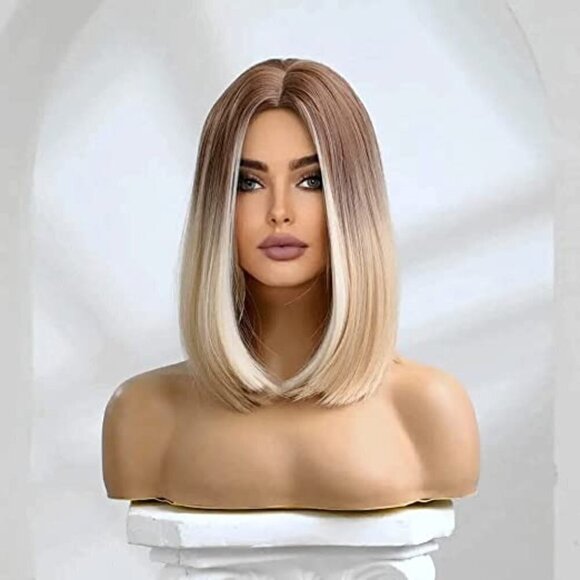 𝅺🆕 Stunning Bob Dark Platinum Blonde Ombre Wig Synthetic Lace SEXY NWT 👀😘 - Picture 3 of 8